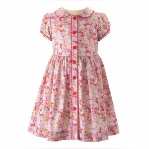 RACHEL RILEY Girls’ Pink Ditsy Garden Button Front Cotton Dress- 2Y